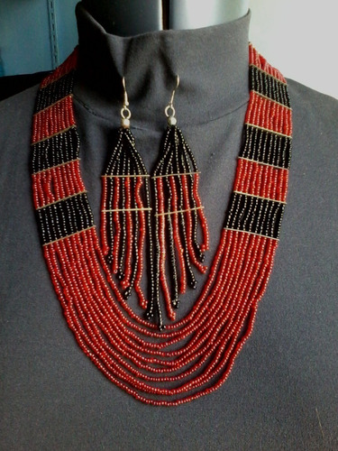 Collar Rojo Y Aretes Bisuteria #20 Loligo