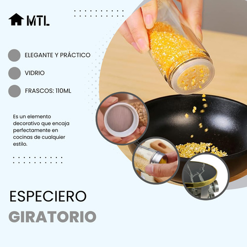Especiero Giratorio Mtl 12 Frascos Negro Y Dorado Jaspeado