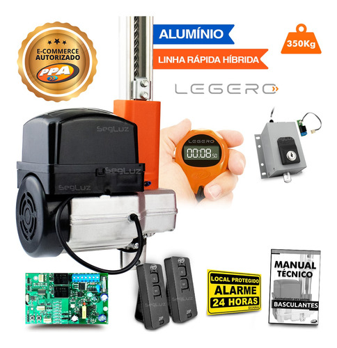 Kit Motor Ppa Basculante 1/3 2 Controles Trava Portão 300kg