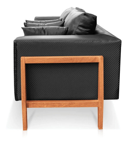 Sofa 02 Lugares Lucy 2,25m Facto Escama Preto Base Madeira
