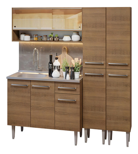 Armário Cozinha Compacta 169cm Com Pia Emilly Madesa R 14 Cor Rustic