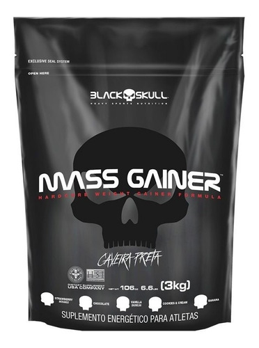Hipercalórico Mass Gainer Refil 3kg - Black Skull Sabor Baunilha