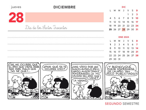 Imagen 6 de 7 de Calendario De Escritorio Mafalda 2023 Rojo Con Caja