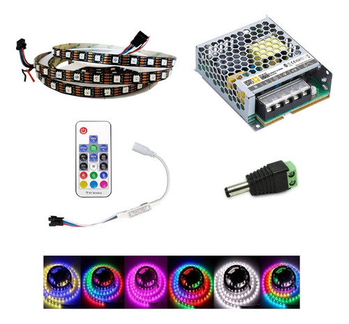 Cinta Led Rgb Píxel Direccionable + Controlador + Fuente 12v