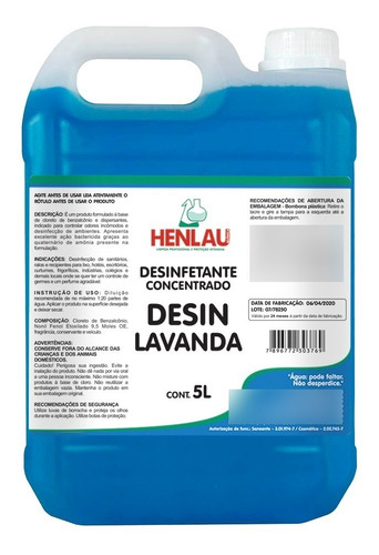 Desinfetante Sanitizante Quaternário Amônio Lavanda Henlau