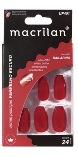 Unhas Postiças Vermelho Escuro Formato Bailarina Macrilan