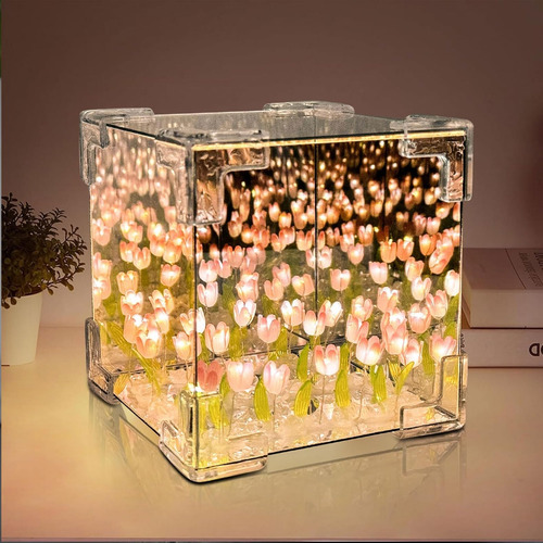 Lámpara De Espejo 2 En 1 Cubo Tulipanes Usb 30 Flores Color De La Estructura Color De La Pantalla