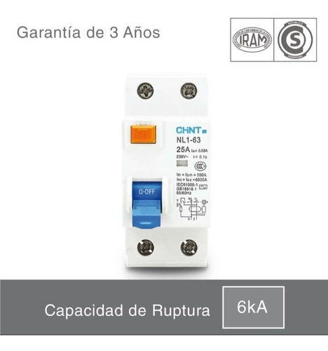 Disyuntor Diferencial Bipolar 2x63a 30ma Monofásica Chint