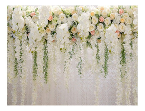 Foto Cortina Blanca De Boda Guirnalda De Flores Para Pared