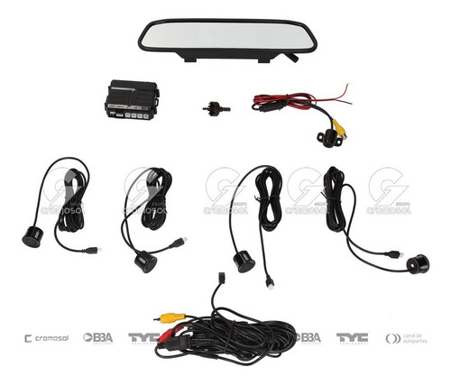 Imagen 2 de 7 de Kit Espejo Estacionamiento Camara Retroceso Y Alerta Negro