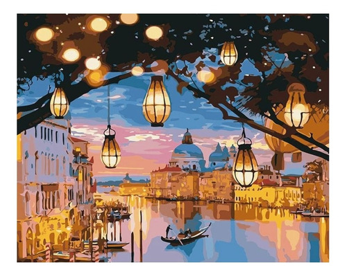 Kit Paint By Number 50x40cm Pintura Al Oleo Venecia Luces