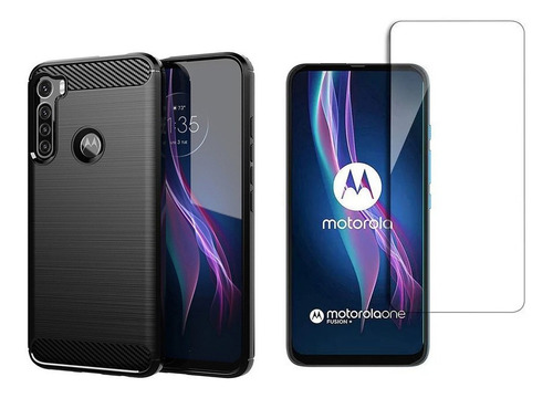 Funda Carbono + Vidrio P/ Motorola One Fusion Plus