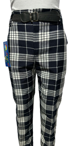 Pantalón Escoces Escolar Para Uniforme Con Resorte Azul Marino Y Blanco 6