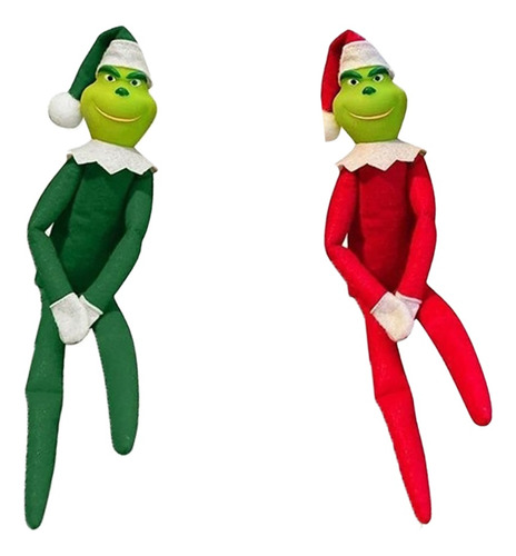 Muñeco De Peluche Navideño Grinch De Pelo Verde, 2 Piezas