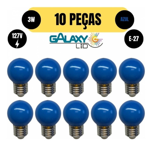 Kit 10 Lampada Bolinha Led G45 3w E27 127v Azul Galaxy