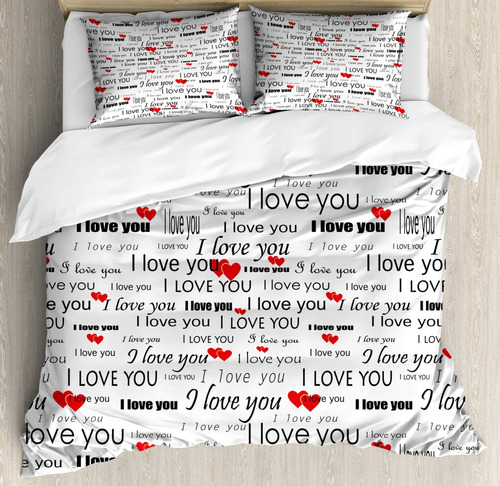 Juego De Funda De Edredón Romántico, Diseño De Coraz...