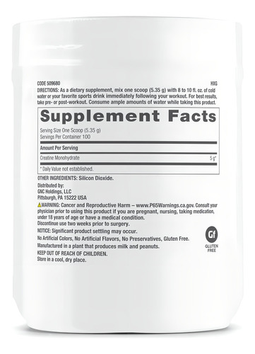GNC Pro Performance Creatina Monohidratada 5000 mg - 500 Gr Sabor sem sabor