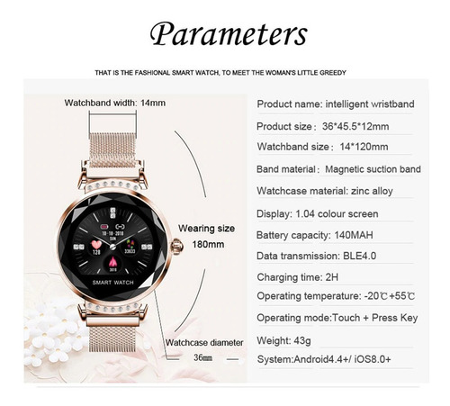 Smartwatch H2 Para Mujer- Podómetro, Tensión, Notificaciones