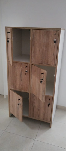 Locker Guardabolsos Puertas De Madera 6 Casilleros Con Llave Blanco Con Olmo Finlandez