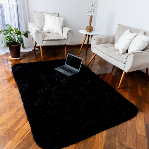 Alfombra de salón de felpa de lujo, 200 x 240 cm, color negro
