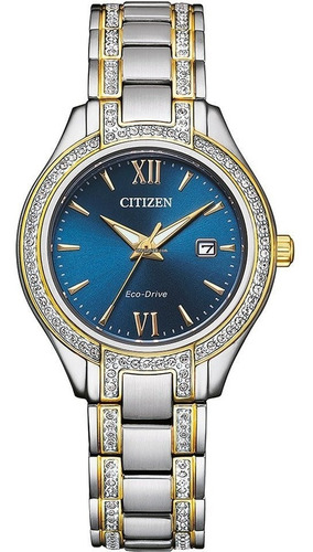 Reloj Citizen Fe1234-50l Eco-drive Elegance Dama Time Square Color de la correa Plateado/Dorado Color del bisel Plateado Color del fondo Azul