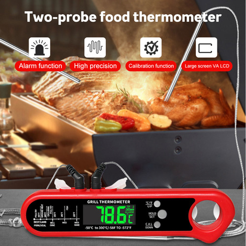 Termômetro Digital De Carne De Sonda Dupla Com Lcd E Ímã,