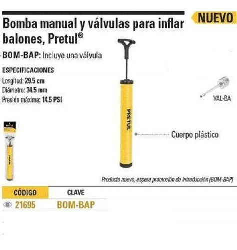 Imagen 3 de 5 de Bomba Manual Compacta Ligera Para Inflar Balones
