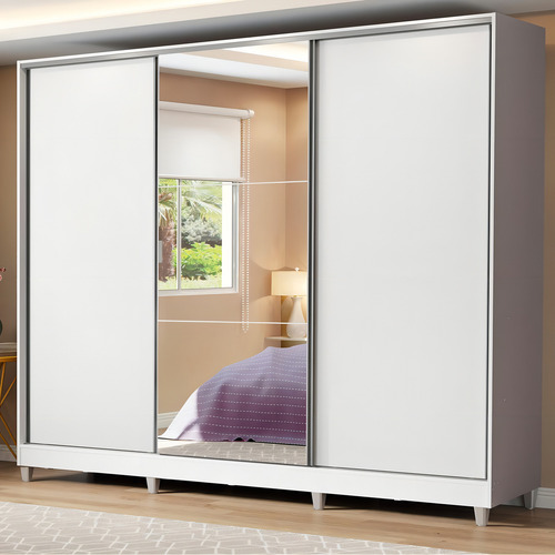 Ropero Closet Doble Madesa con 3 puertas Color Blanco con Pies y Espejo