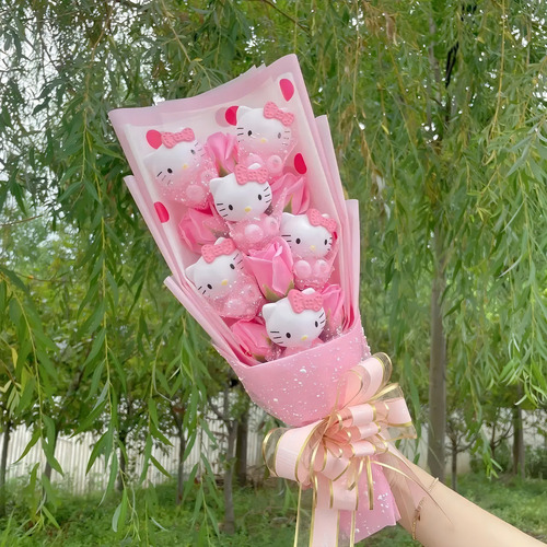 Presente Especial Buquê Fofo Kitty Com Rosas Artificiais Cor Hello