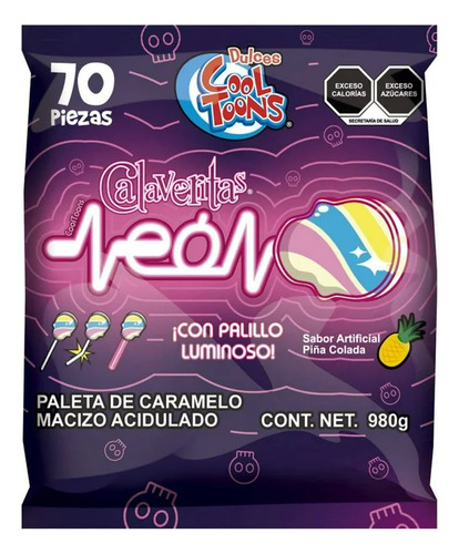 Paleta Calaveritas Neon 70pz Dulces Dia De Muertos Halloween