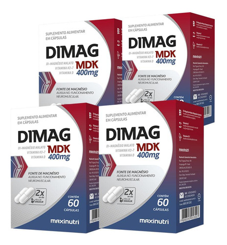 Kit 4 Dimag Mdk Di-magnésio Malato K2-7 60 Cáps Maxinutri