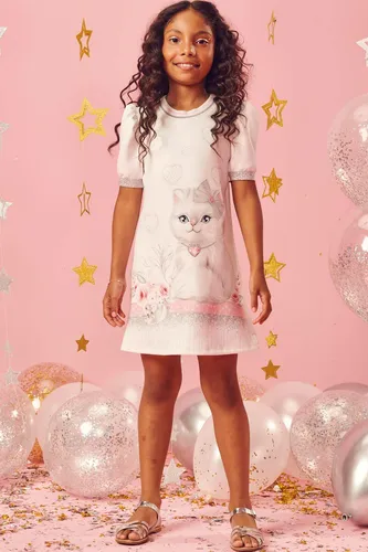 Vestido Infantil Meninas Kuki Gatinhas Roupas Infantis
