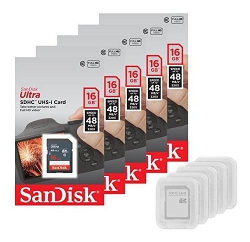 5 Paquete - Sandisk Ultra 16gb Sd Tarjeta De Memoria Flash S