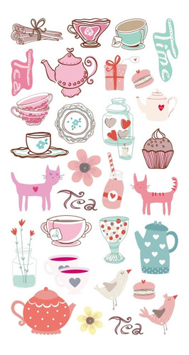 Stickers Autoadhesivos Decorativo Tea Time Gato Hora Del Te