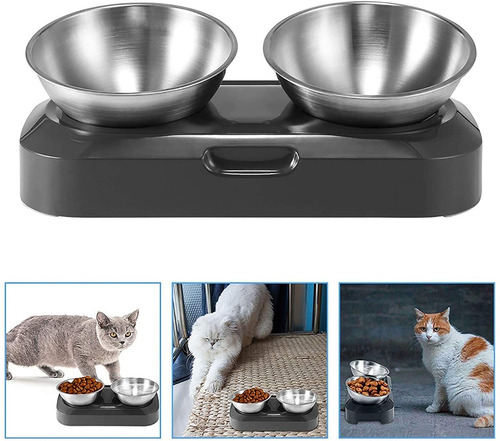 Imagen 7 de 10 de Comedero Bebedero Gatos Perros Elevado Acero Inoxidable New