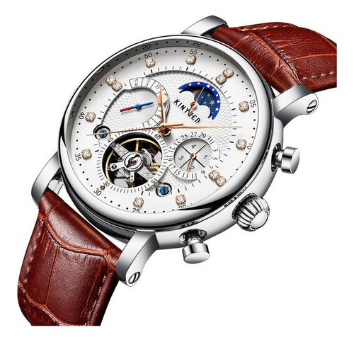 Reloj Mecánico Kinyued Moon Phase Tourbillon Para Hombre