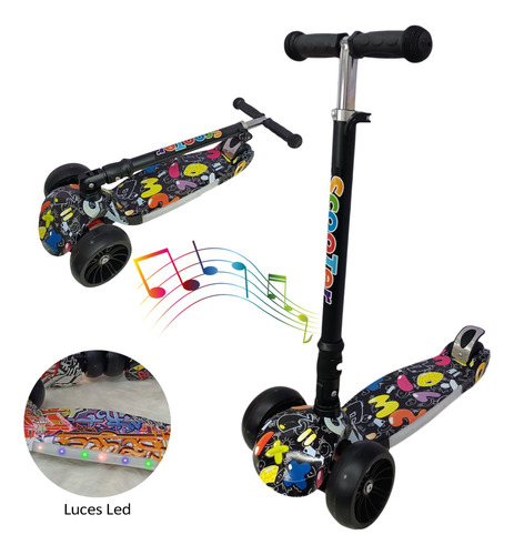 Patineta Scooter Altura Ajustable Con Luces Led Y Sonido