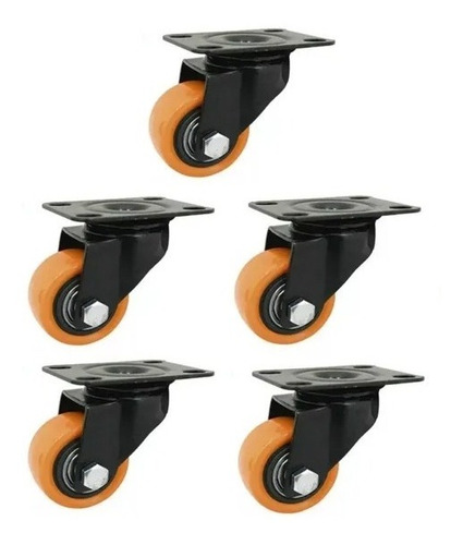 5 Ruedas Giratorias Poliuretano 40mm Para 140kg 2 Rulemanes