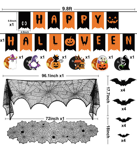 Kit Decoracion Para Halloween Banner Figuras 3d Mantel 27pz