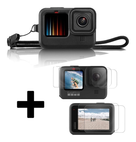 Imagen 1 de 1 de Funda Silicona Estuche Gopro Hero 9 + Kit Vidrio Protector