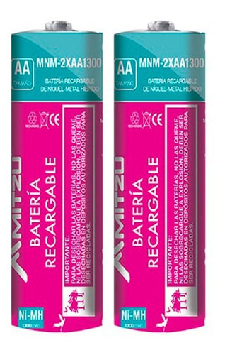 Imagen 1 de 2 de Batería Pila Recargable Doble A 1300mah Mitzu Mnm-2xaa1300ch
