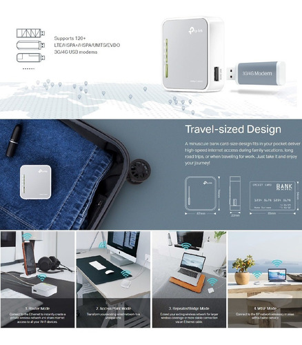 Imagen 4 de 6 de Router Wifi Portatil Tp-link Tl-mr3020 Modem 3g 4g