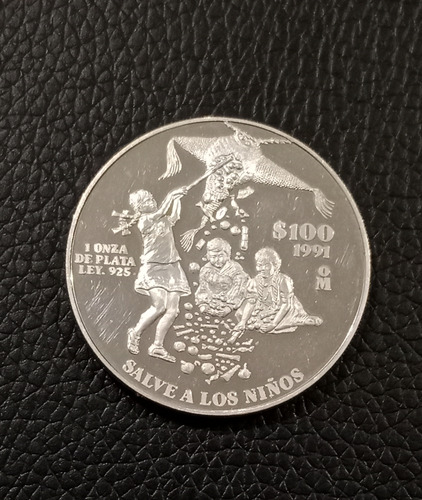 Moneda De 100 Pesos, 1 Onza De Plata Salve A Los Niños (Usado)