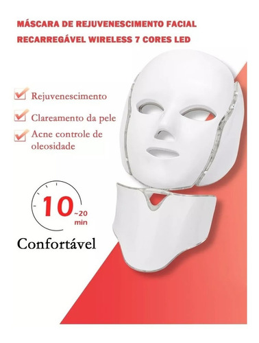 Mascara Led Estética 7 Cores Facial Pescoço Rejuvenescimento 127/220V