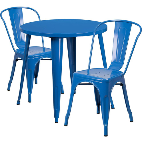 Flash Furniture Juego De Mesa Redonda De Metal Azul Para Int