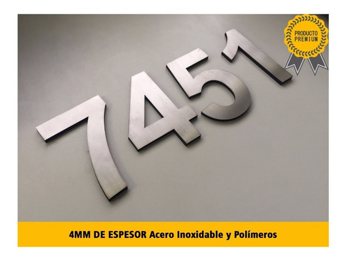 3 Números Domiciliarios 10cm Frente Casa Edif Acero Inox 4mm