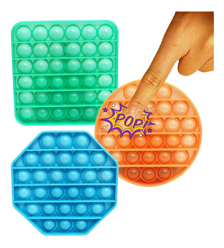 2 Pop It Fidget Toy Glitter Colorido Antistress Glitter