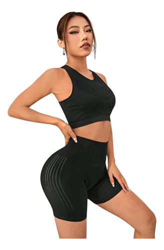 Conjunto Deportivo Negro- Ref. 5125. Biker+ Crop Top.