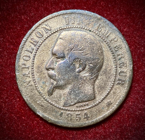 Moneda 10 Céntimos Francia 1854 K Burdeos Km 771 Napoleón 3