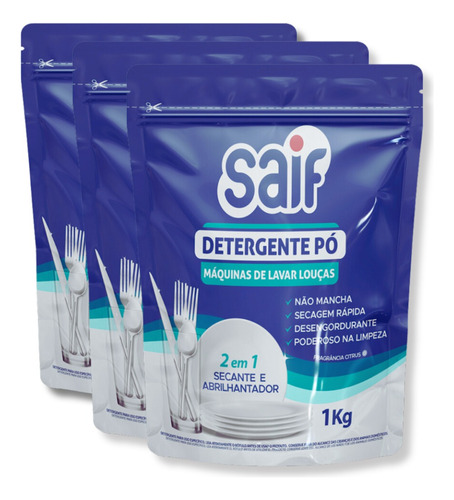 Detergente Em Pó Para Máquina De Lavar Louças 1 Kg - 3 Packs